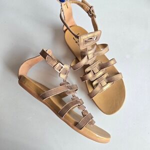 BOC Metallic Bronze Leather Gladiator Flat Sandals Size 7 Boho Minimalist Summer